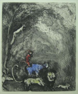 Contemporary Artwork by Marc Chagall - Le Lion seu allaut eu Guerre etching with watercolours