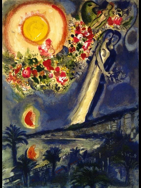Marc Chagall's Contemporary Various Paintings - Lovers in the sky of Nice