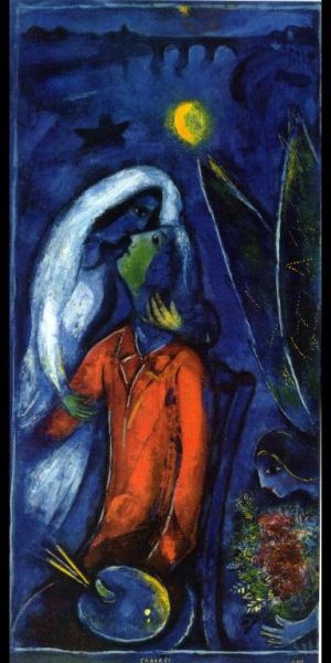 Contemporary Artwork by Marc Chagall - Lovers near Bridge