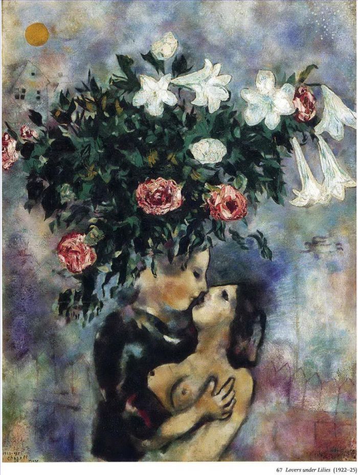 Marc Chagall's Contemporary Various Paintings - Lovers under lilies