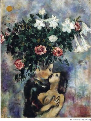 Contemporary Artwork by Marc Chagall - Lovers under lilies