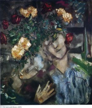 Contemporary Artwork by Marc Chagall - Lovers with Flowers