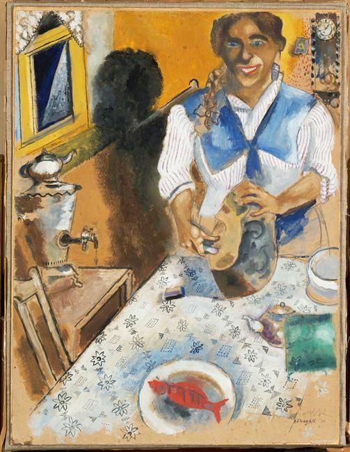 Marc Chagall's Contemporary Various Paintings - Mania cutting bread