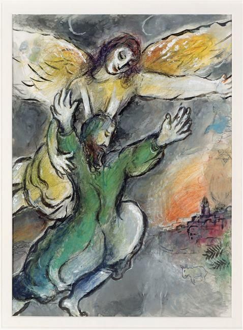 Marc Chagall's Contemporary Various Paintings - Moise blesses the children of Israel