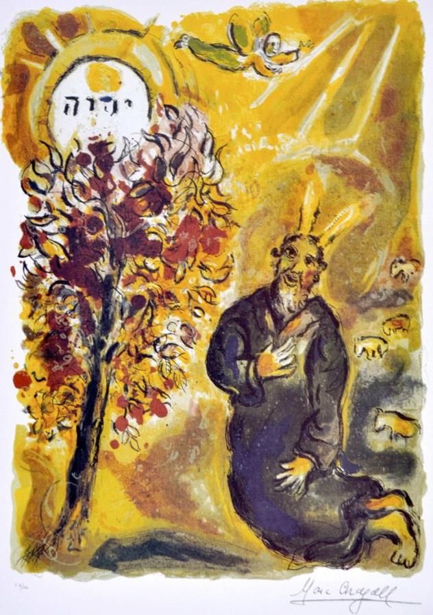 Marc Chagall's Contemporary Various Paintings - Moses and the burning bush