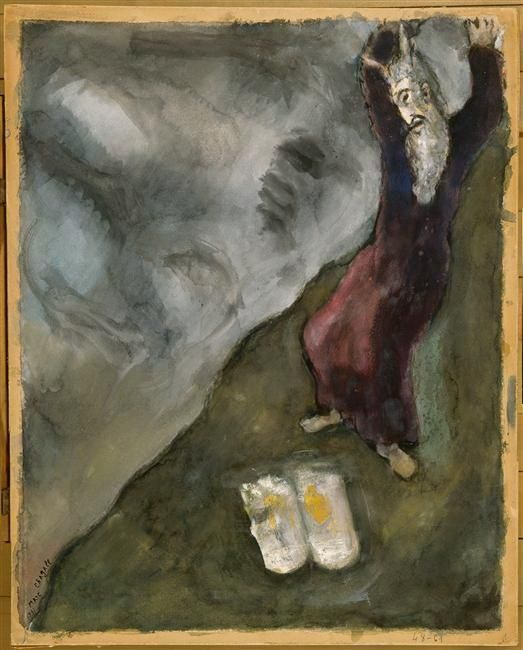 Marc Chagall's Contemporary Various Paintings - Moses breaks Tablets of Law