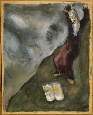 Contemporary Artwork by Marc Chagall - Moses breaks Tablets of Law