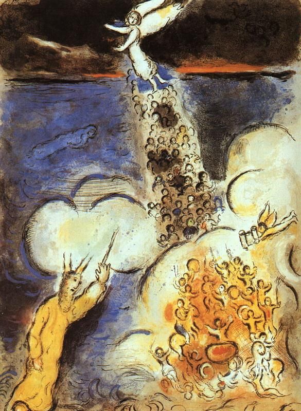 Marc Chagall's Contemporary Various Paintings - Moses calls the waters down upon the Egyptian army