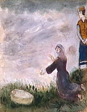 Contemporary Artwork by Marc Chagall - Moses is saved from the water by Pharaoh daughter