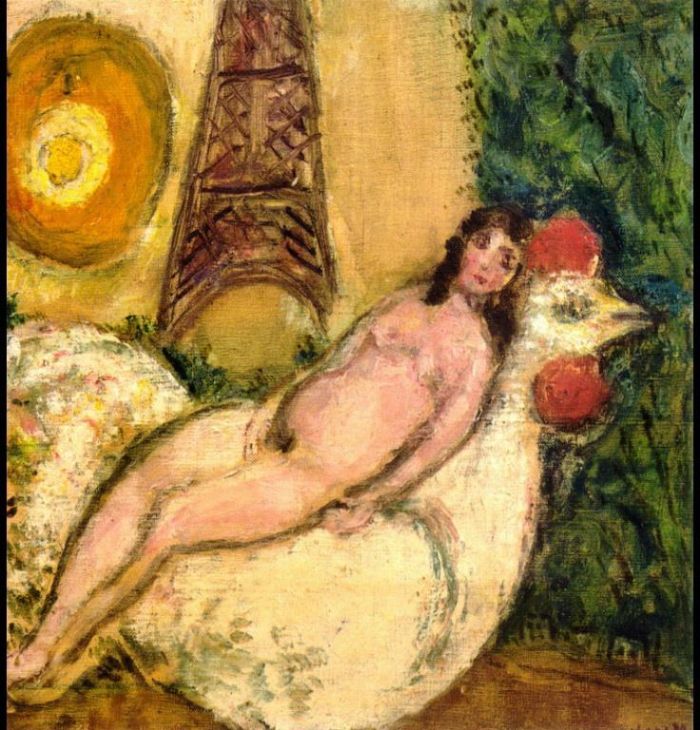 Marc Chagall's Contemporary Various Paintings - Naked on a white cock