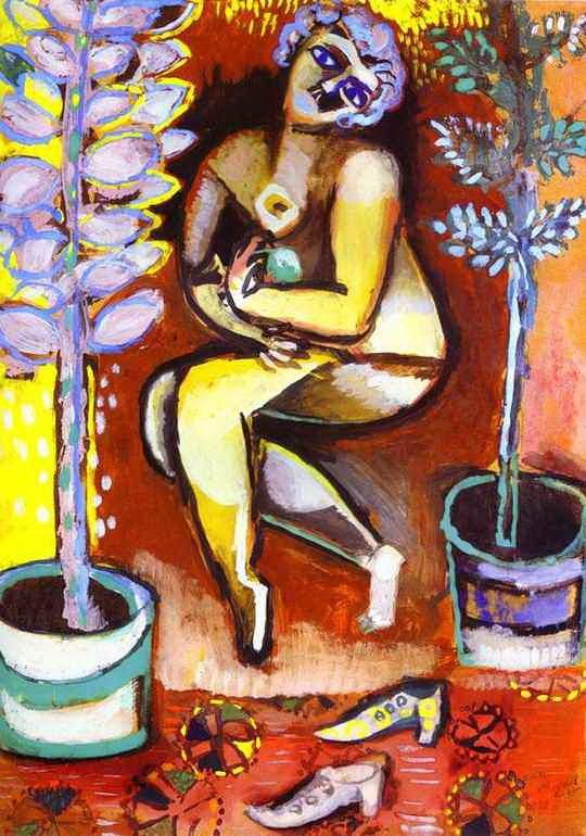Marc Chagall's Contemporary Various Paintings - Nude with flowers