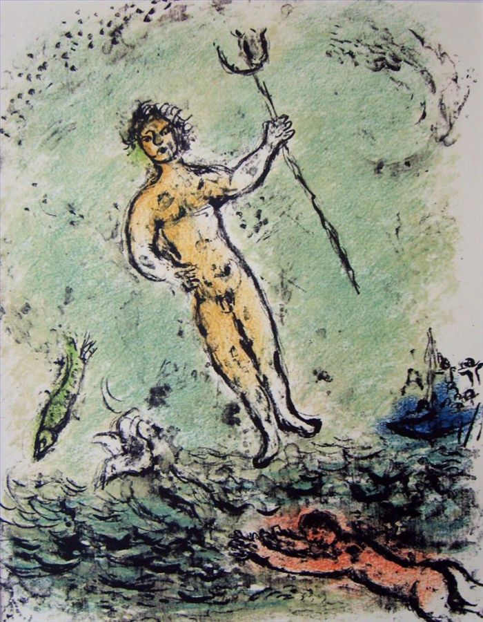 Marc Chagall's Contemporary Various Paintings - Poseidon lithograph in colors