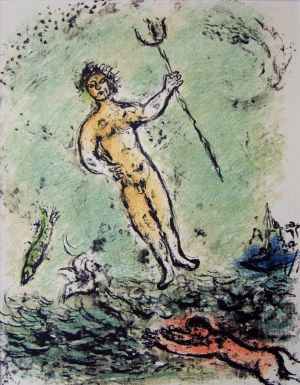 Contemporary Artwork by Marc Chagall - Poseidon lithograph in colors