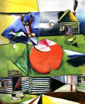 Contemporary Artwork by Marc Chagall - Russian Village Under the Moon Surrealism Expressionism