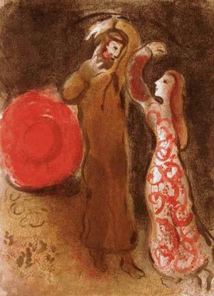 Contemporary Artwork by Marc Chagall - Ruth and Boaz meet lithograph