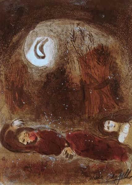 Marc Chagall's Contemporary Various Paintings - Ruth at the feet of Boaz lithograph