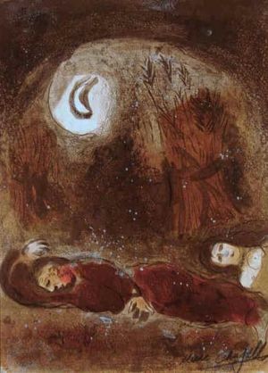 Contemporary Artwork by Marc Chagall - Ruth at the feet of Boaz lithograph