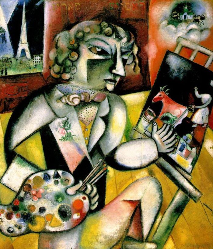 Marc Chagall's Contemporary Various Paintings - Self Portrait with Seven Digits