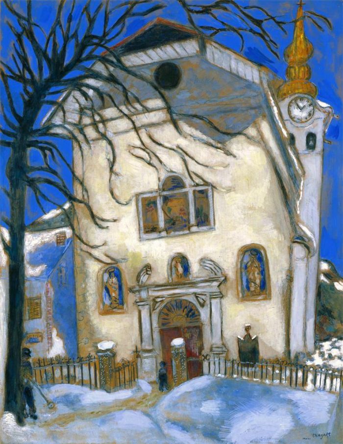Marc Chagall's Contemporary Various Paintings - Snow covered church