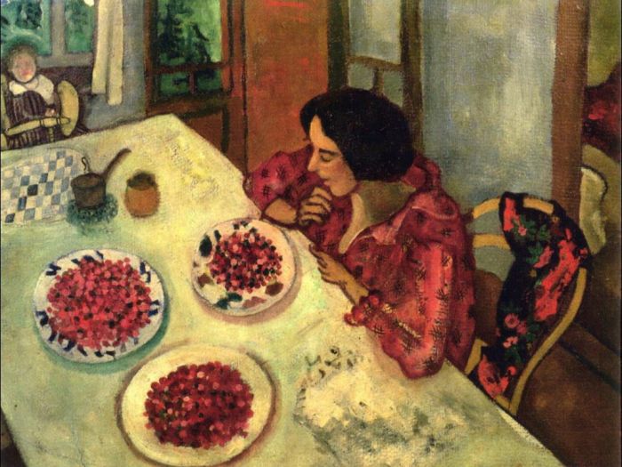 Marc Chagall's Contemporary Various Paintings - Strawberries Bella and Ida at the Table