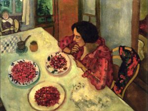 Contemporary Artwork by Marc Chagall - Strawberries Bella and Ida at the Table