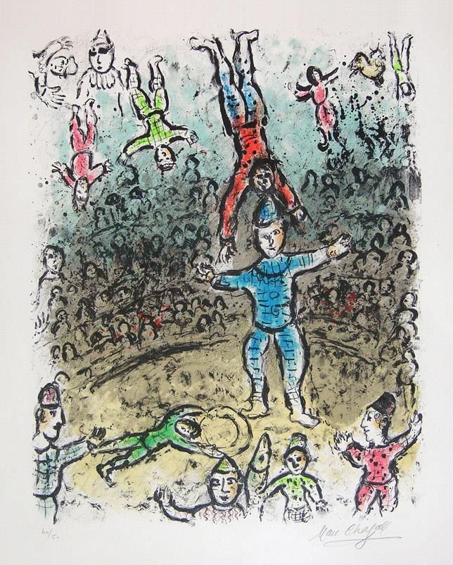 Marc Chagall's Contemporary Various Paintings - The Acrobats color lithograph