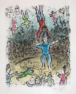 Contemporary Artwork by Marc Chagall - The Acrobats color lithograph