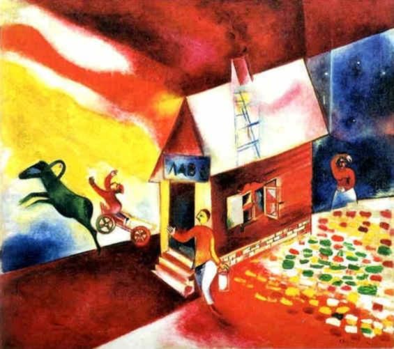 Marc Chagall's Contemporary Various Paintings - The Burning House