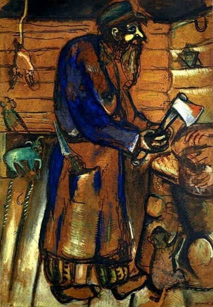 Marc Chagall's Contemporary Various Paintings - The Butcher Old man gouache on paper