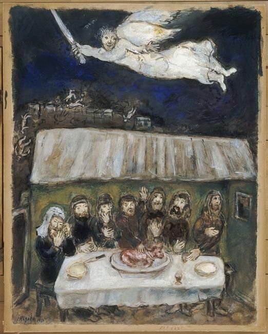 Marc Chagall's Contemporary Various Paintings - The Israelites are eating the Passover Lamb