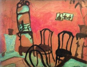 Contemporary Artwork by Marc Chagall - The Small Parlor oil on paper mounted on fabric
