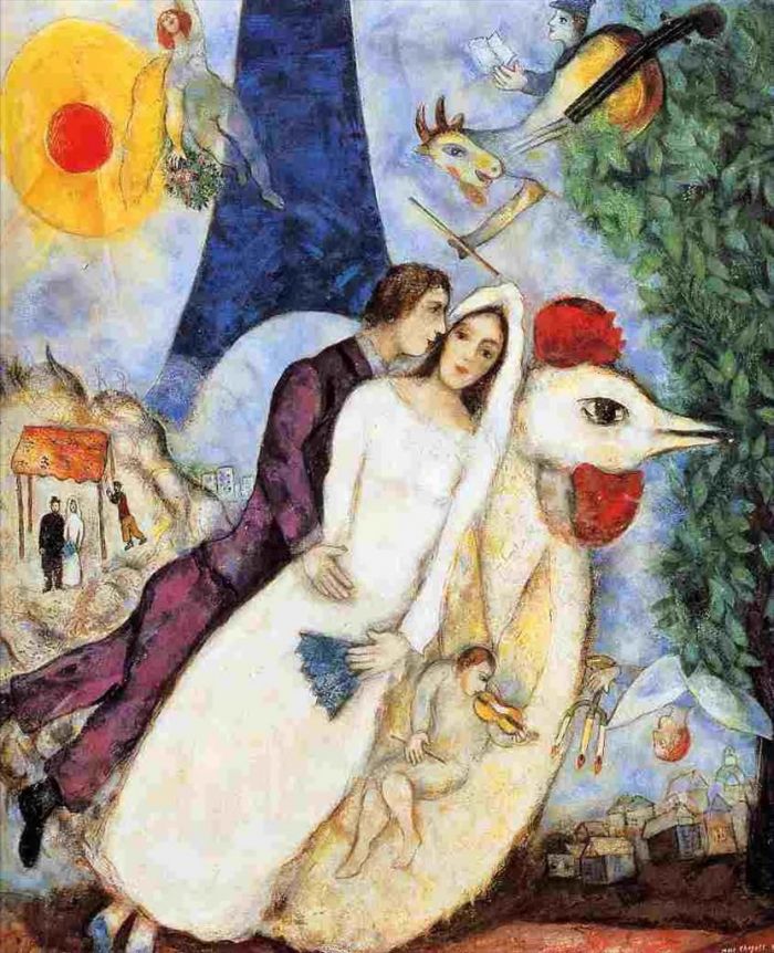 Marc Chagall's Contemporary Various Paintings - The betrothed and Eiffel Tower