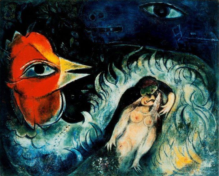 Marc Chagall's Contemporary Various Paintings - The rooster in love