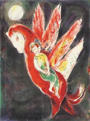 Marc Chagall's Contemporary Various Paintings - Then the old woman mounted on the Ifrit back
