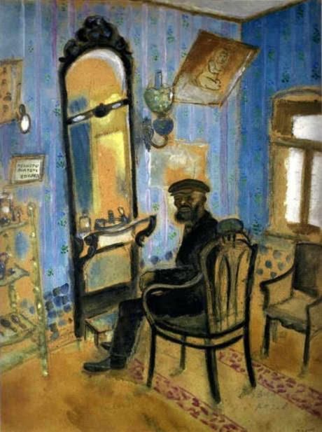 Marc Chagall's Contemporary Various Paintings - Uncle Zussi The Barber Shop oil and gouache on paper