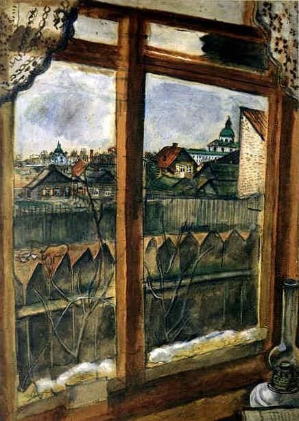 Marc Chagall's Contemporary Various Paintings - View from Window Vitebsk gouache on cardboard