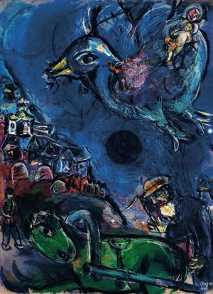 Contemporary Artwork by Marc Chagall - Village au Cheval Vert ou Vision a la Lune Noire