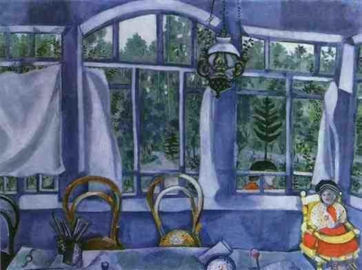 Marc Chagall's Contemporary Various Paintings - Window in the Summer Cottage Zaolshye near Vitebsk gouache and oil on canvas