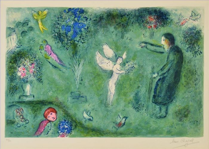 Marc Chagall's Contemporary Various Paintings - Angel on grassland