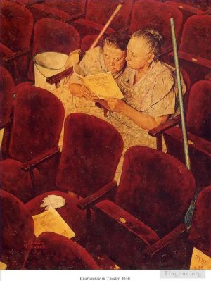 Contemporary Artwork by Norman Rockwell - Charwomen in theater 1946