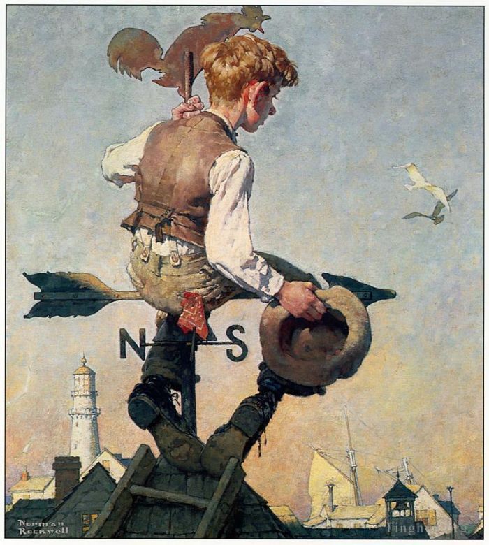 Norman Rockwell's Contemporary Oil Painting - On top of the world