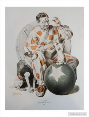 Contemporary Artwork by Norman Rockwell - Clown Training Dogs