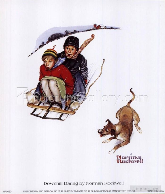 Norman Rockwell's Contemporary Various Paintings - Downhill Daring