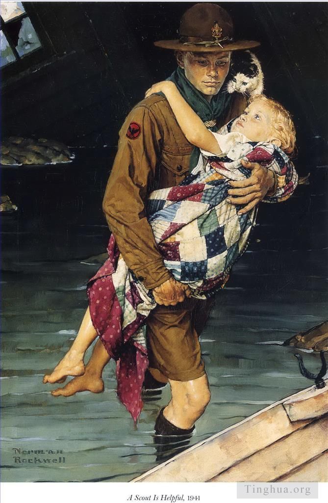 Norman Rockwell's Contemporary Various Paintings - A scout is helpful 1941
