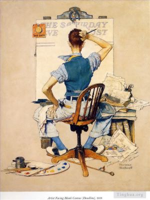 Contemporary Artwork by Norman Rockwell - Artist facing blank canvas