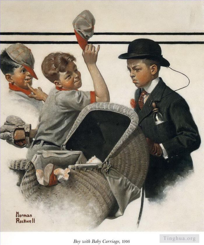 Norman Rockwell's Contemporary Various Paintings - Boy with baby carriage 1916