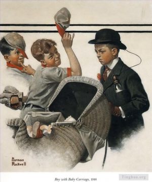 Contemporary Artwork by Norman Rockwell - Boy with baby carriage 1916