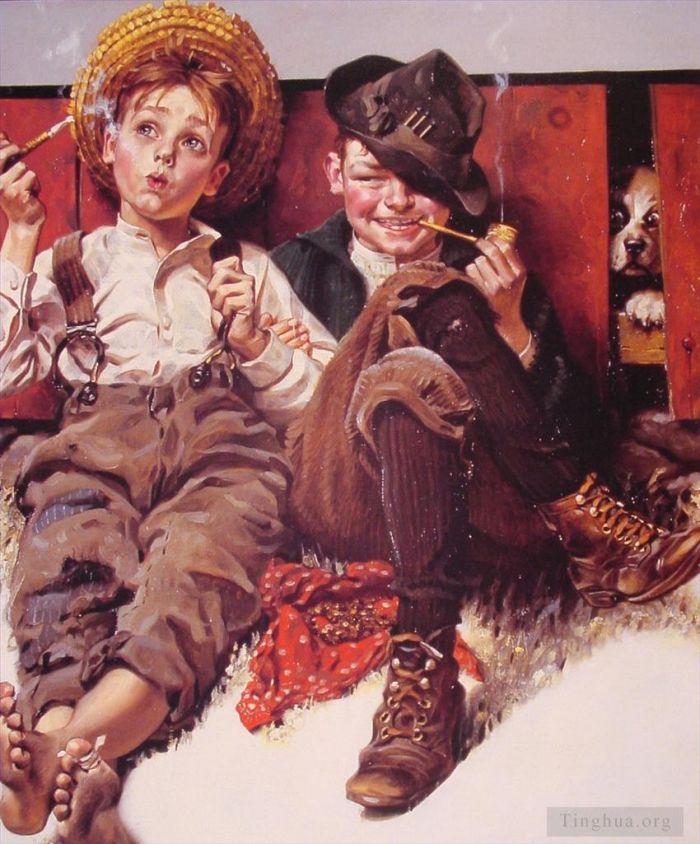 Norman Rockwell's Contemporary Various Paintings - But wait till next week 1920