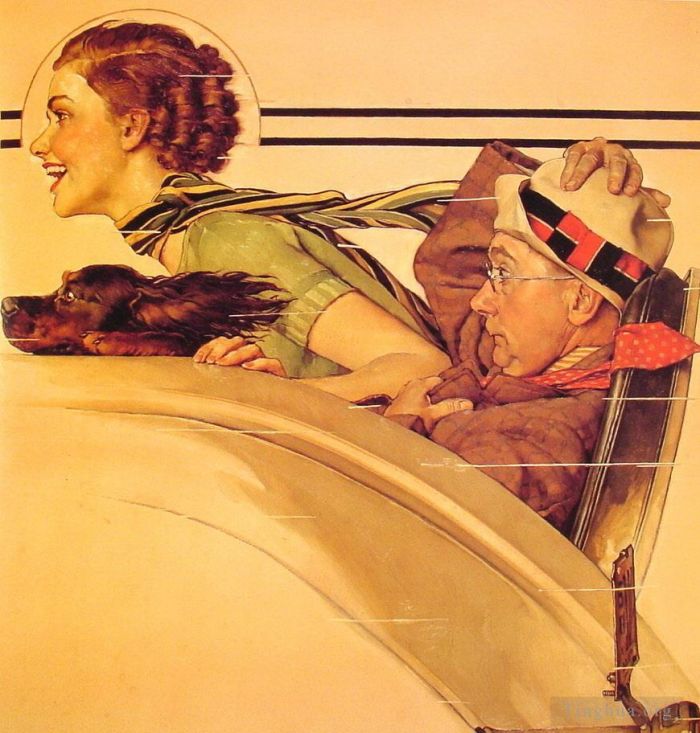 Norman Rockwell's Contemporary Various Paintings - Couple in rumble seat 1935