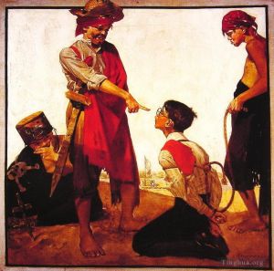 Contemporary Artwork by Norman Rockwell - Cousin reginald plays pirate 1917